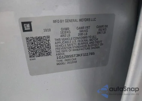 2019 Chevrolet Malibu 1Ls z USA, uszkodzony, nr VIN 1G1ZB5ST3KF111785